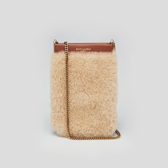 Saint Laurent Mini Shearling Crossbody Bag w Chain Strap - Picture 1 of 9
